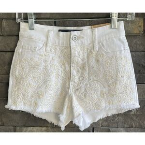Hollister High Rise Short-Short White Embroidered Floral‎ Waist 24 Stretch